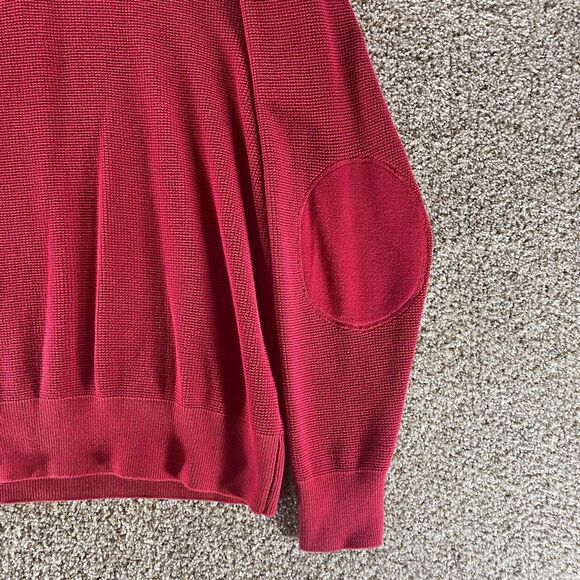 Vintage Orvis Sweater Mens Extra Large Red Quarter Zip Elbow Patches Waffle Knit - Picture 4 of 12